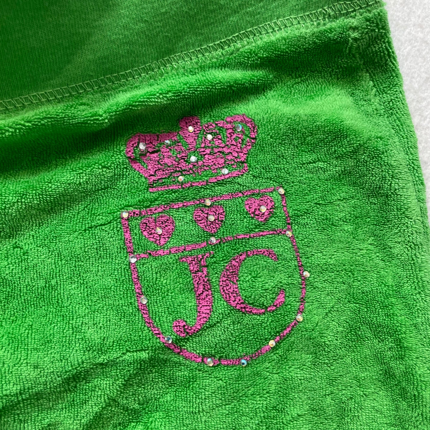 Juicy Couture Womens Green Terry Cloth Flared Track Pants Rhinestone Logo Size M