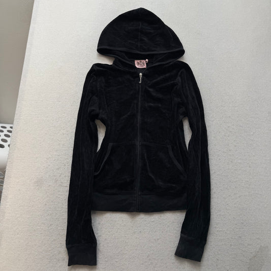 Juicy Couture Womens Black Tracksuit Set Zip Up Hoodie & Flared Pant Logo Size S