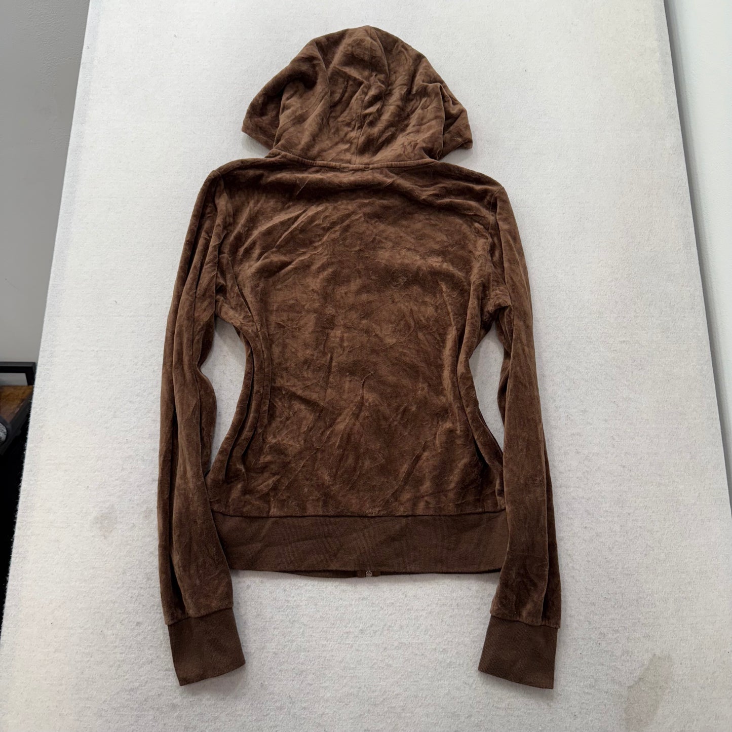 Juicy Couture Women's Brown Velour Zip-Up Hoodie Long Sleeve Pockets Y2K Size XL