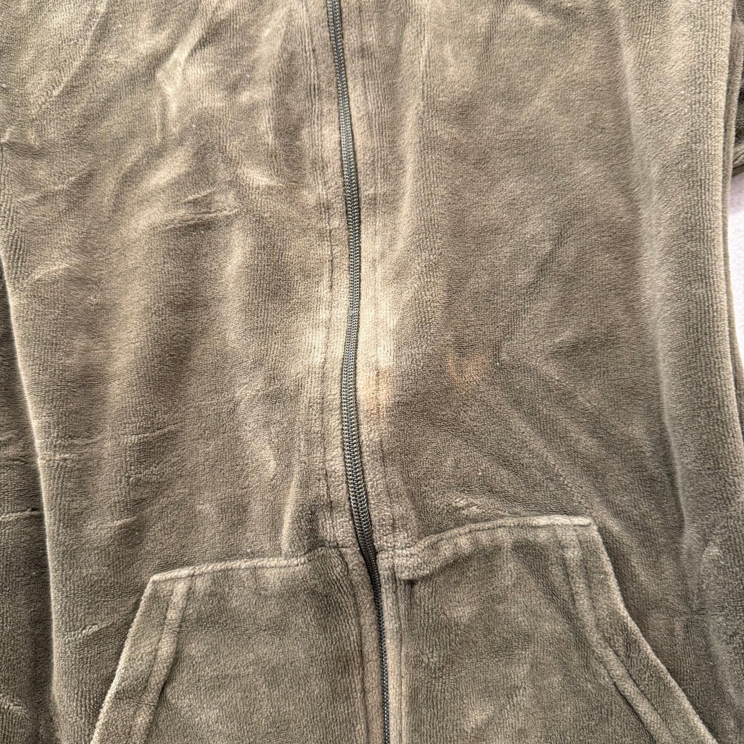 Juicy Couture Womens Olive Velour Zip-Up Hoodie Sequin Laurel Wreath Logo Size M