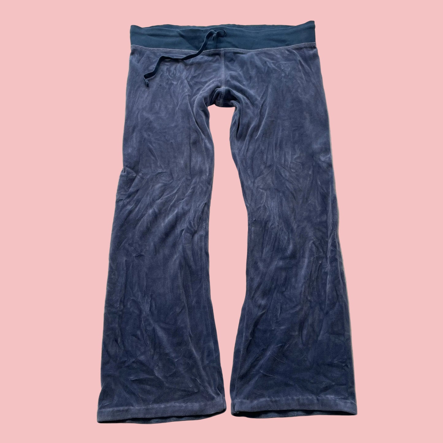 Vintage Juicy Couture Womens Slate Blue Velour Flared Track Pant Low Rise Size L