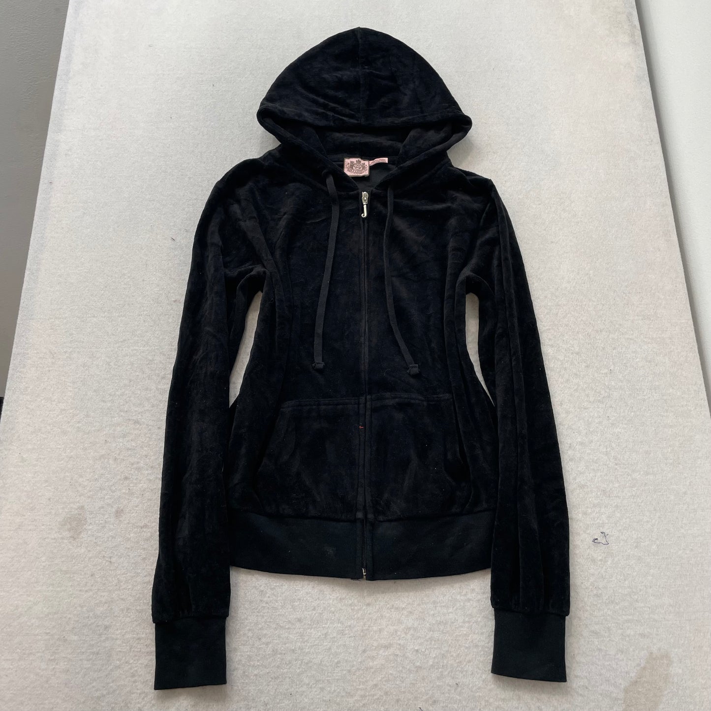 Vtg Juicy Couture Womens Black Velour Tracksuit Set Graphic Hoodie & Pant Size L