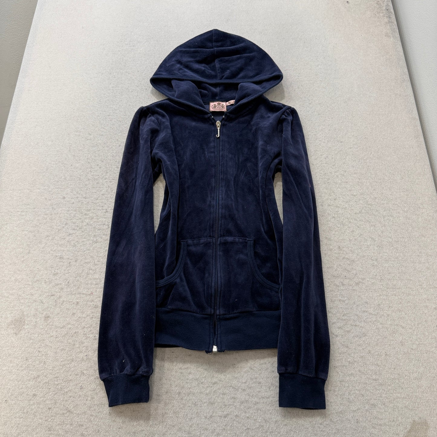 Vintage Juicy Couture Scottie Dogs Women's Navy Velour Zip-Up Hoodie Logo Size S