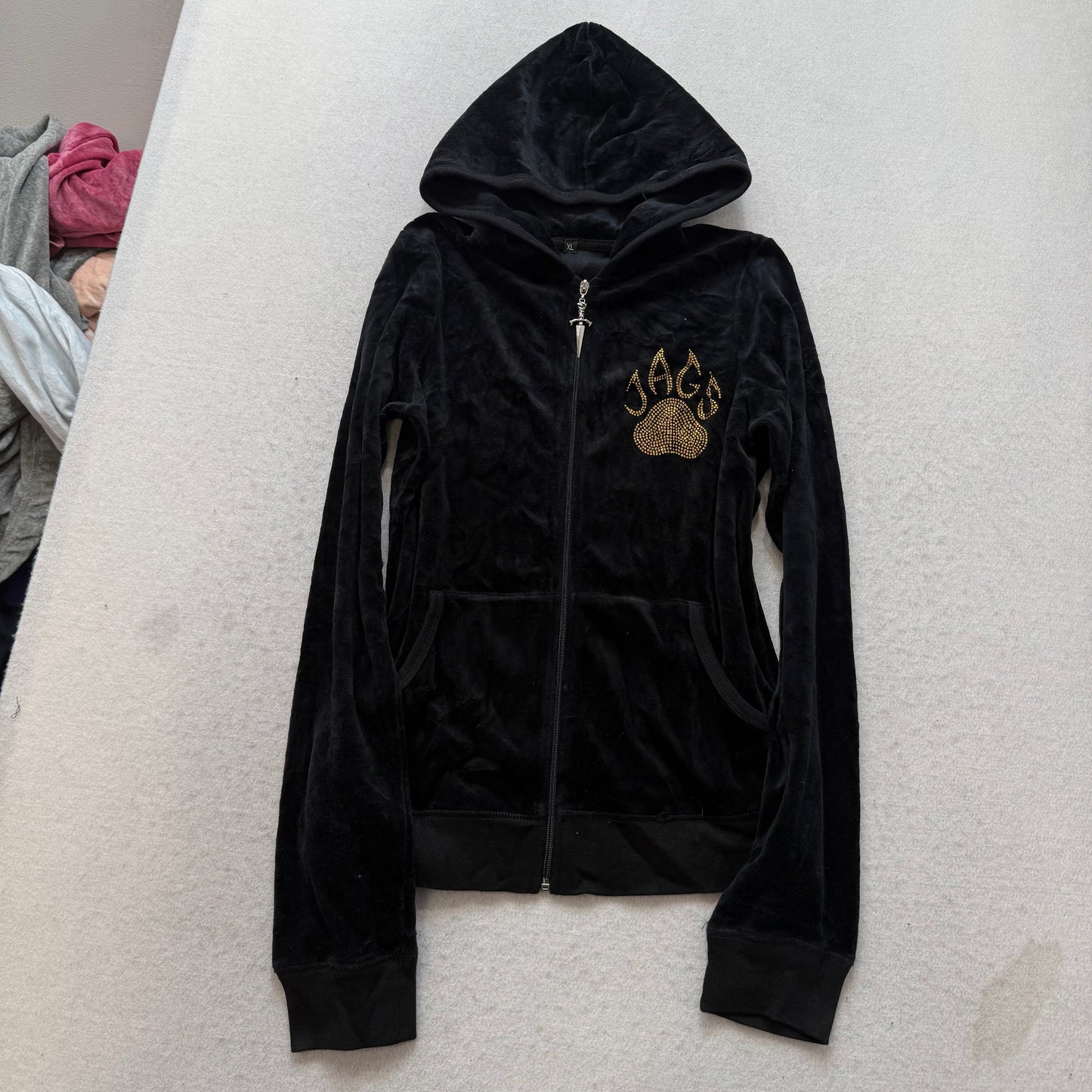 Top Gun All Stars Womens Black Zip Up Hoodie Gold Silver Rhinestone Logo Size XL