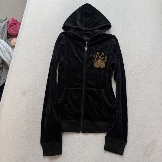 Top Gun All Stars Womens Black Zip Up Hoodie Gold Silver Rhinestone Logo Size XL