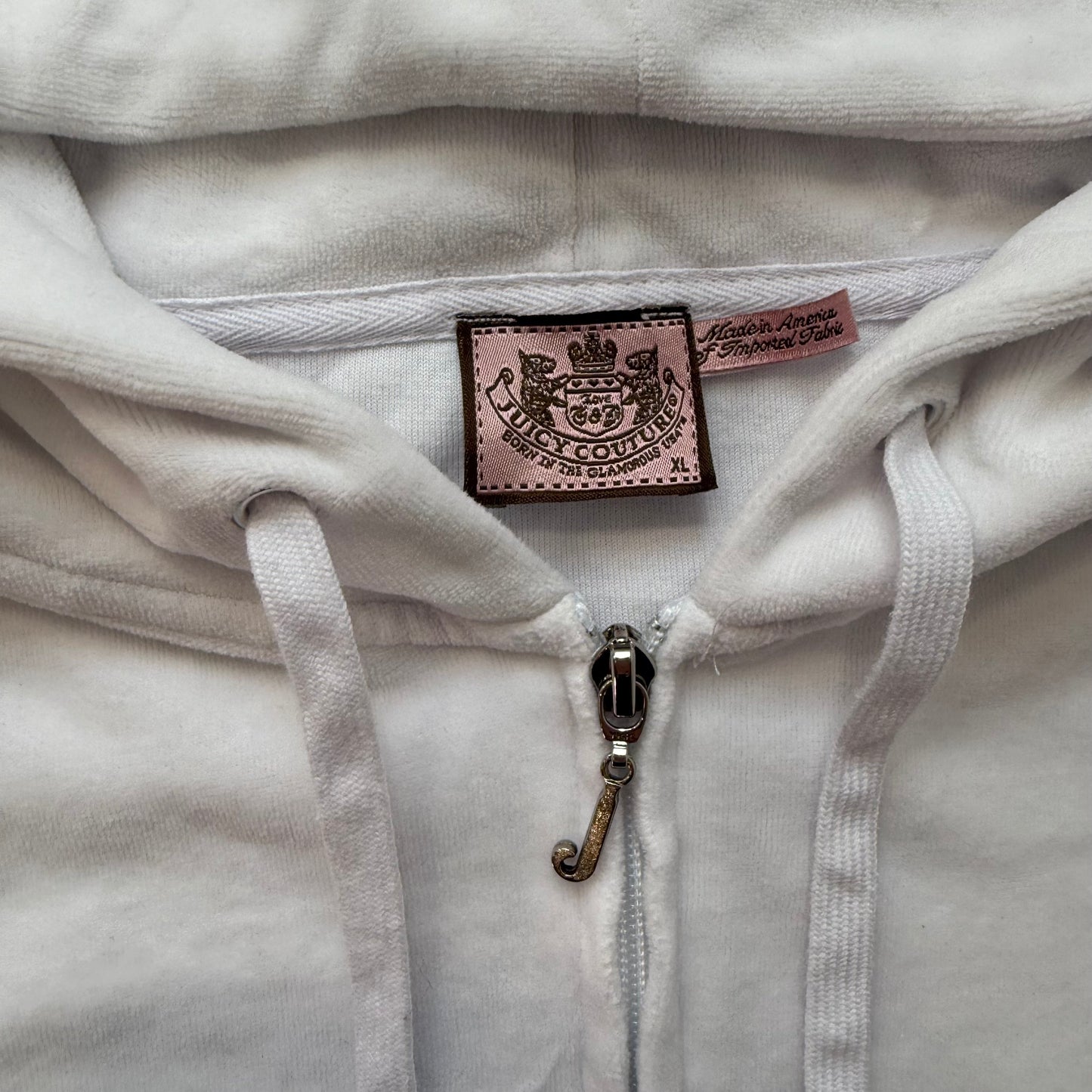 Juicy Couture Women's White Velour Zip-Up Hoodie Drawstring Pockets Y2k Size XL