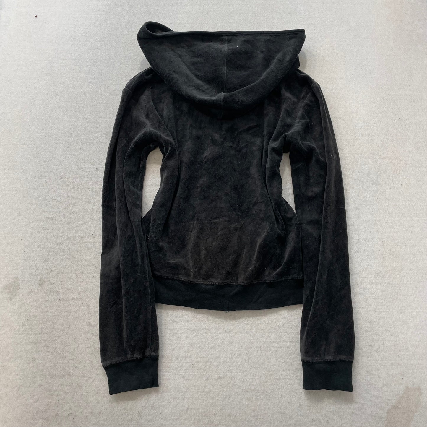 Vintage Juicy Couture Women's Black Velour Zip-Up Hoodie Pockets Y2k Size S