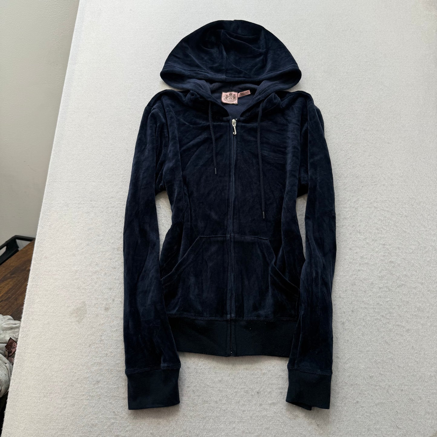 Vtg Juicy Couture Women's Navy Velour Tracksuit Set Hoodie & Flare Pant Size S/P