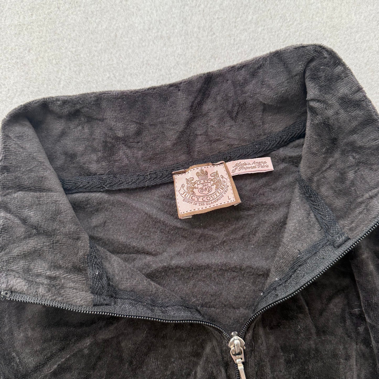 Vintage Juicy Couture Women's Faded Black Velour Zip Up Track Jacket Y2K Size L