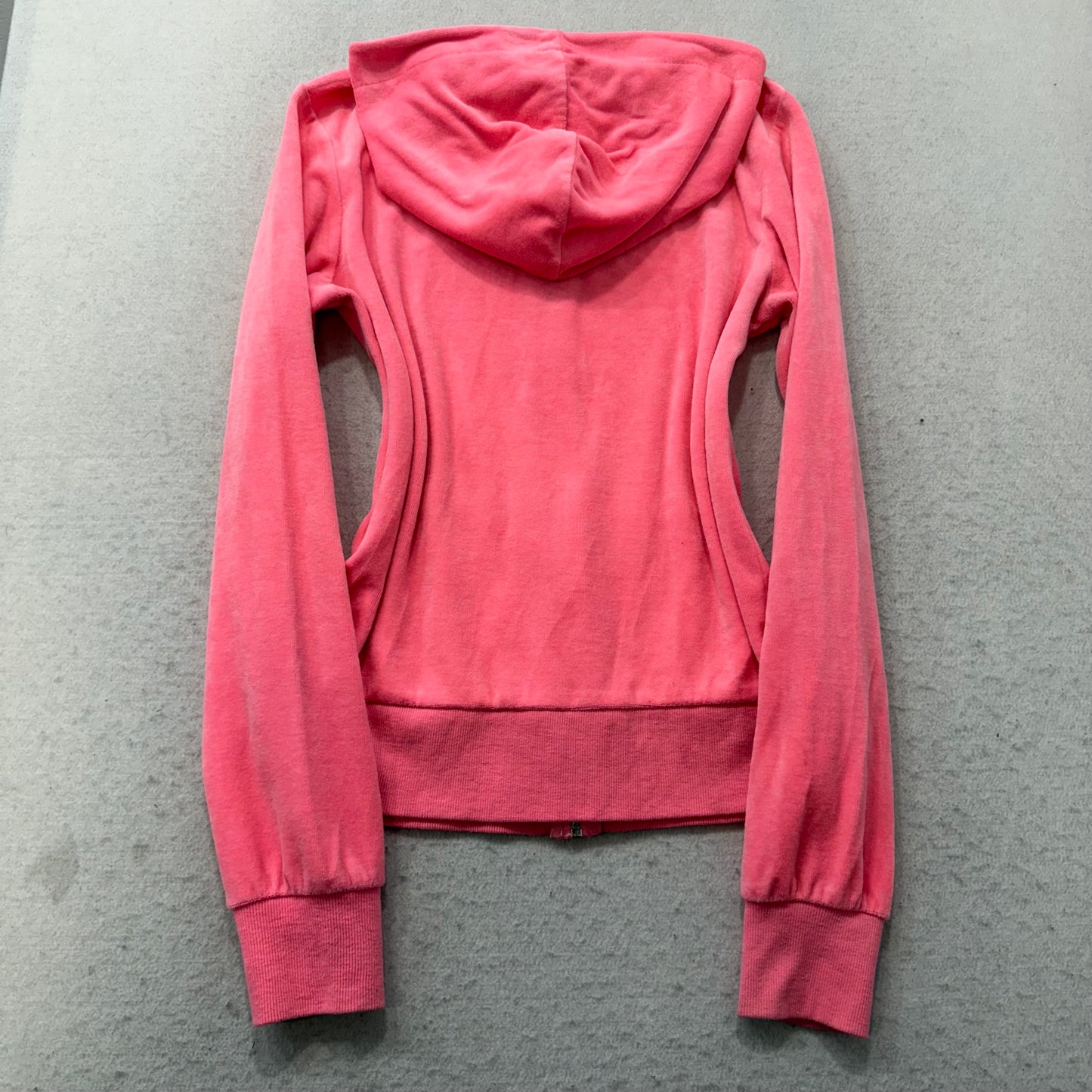 Juicy Couture Womens Vibrant Pink Velour Zip-Up Hoodie Loungewear Pockets Size M
