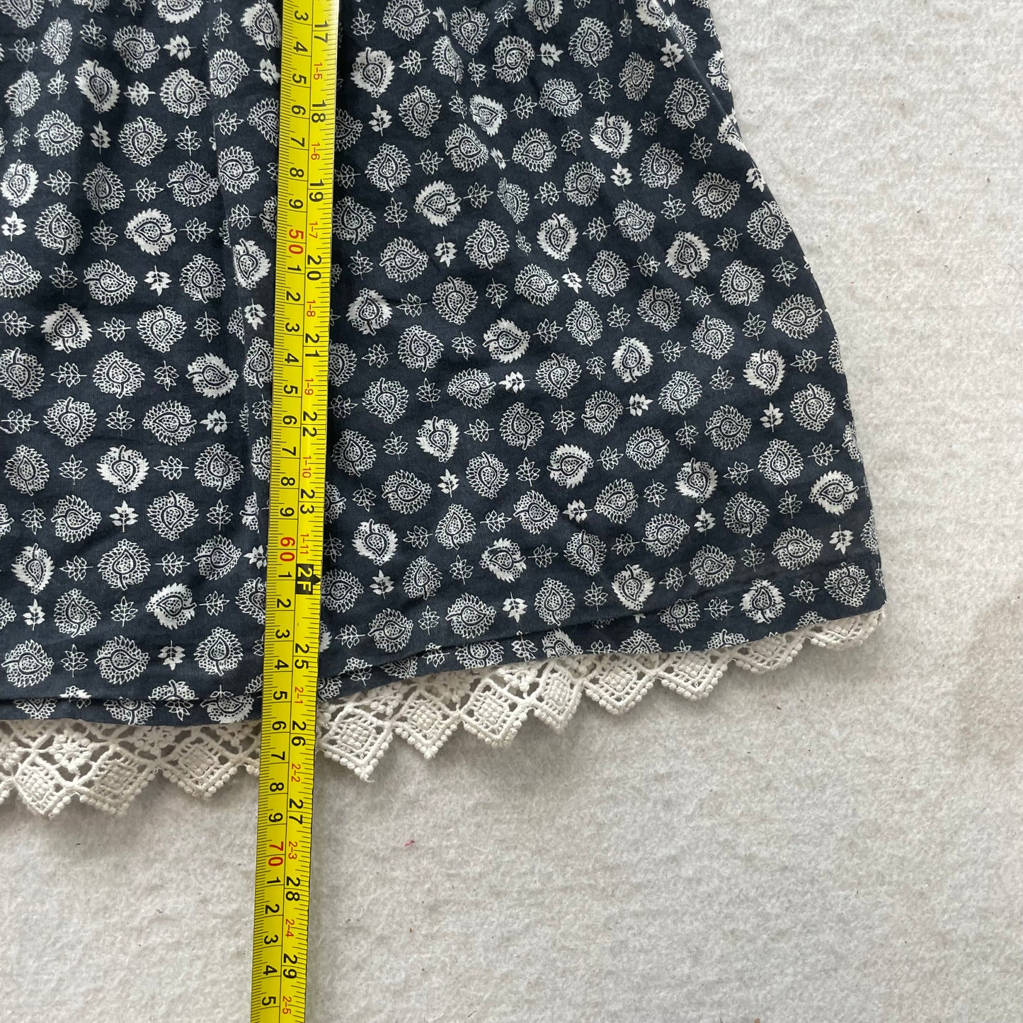 Roxy Womens Grey Black All Over Print Smocked Cami Dress Lace Hem Casual Size L