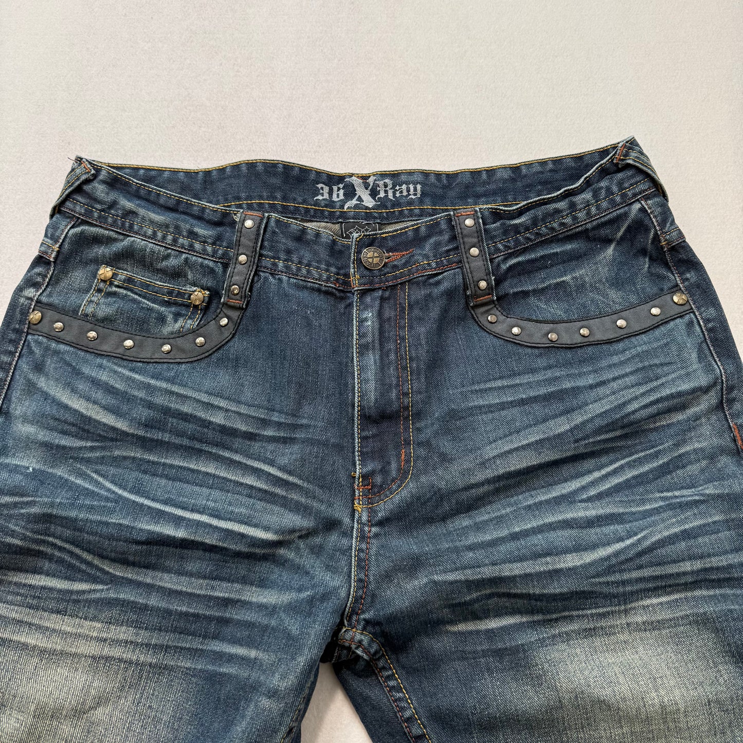 XRay denim blue studded pocket straight leg jeans size 36x32 - Clean Curriculums 