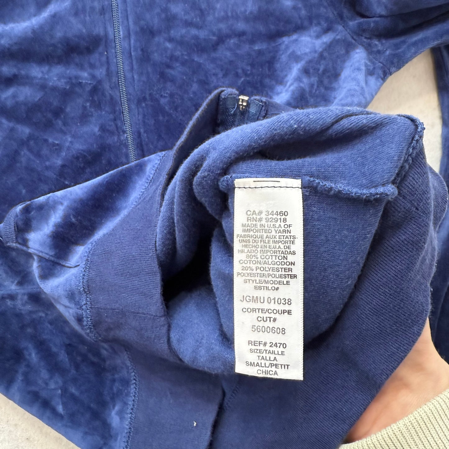 Vintage Juicy Couture Scottie Dogs Women's Navy Velour Hoodie Rhinestone Size S