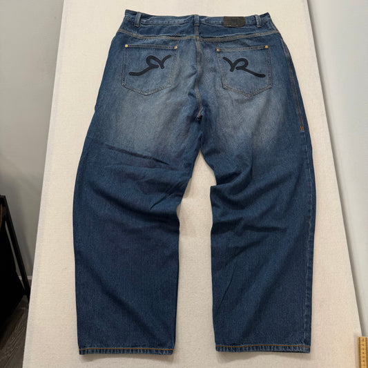 Rocawear Medium Blue Denim Jeans Straight Leg Embroidered Logo 100% Cotton 46