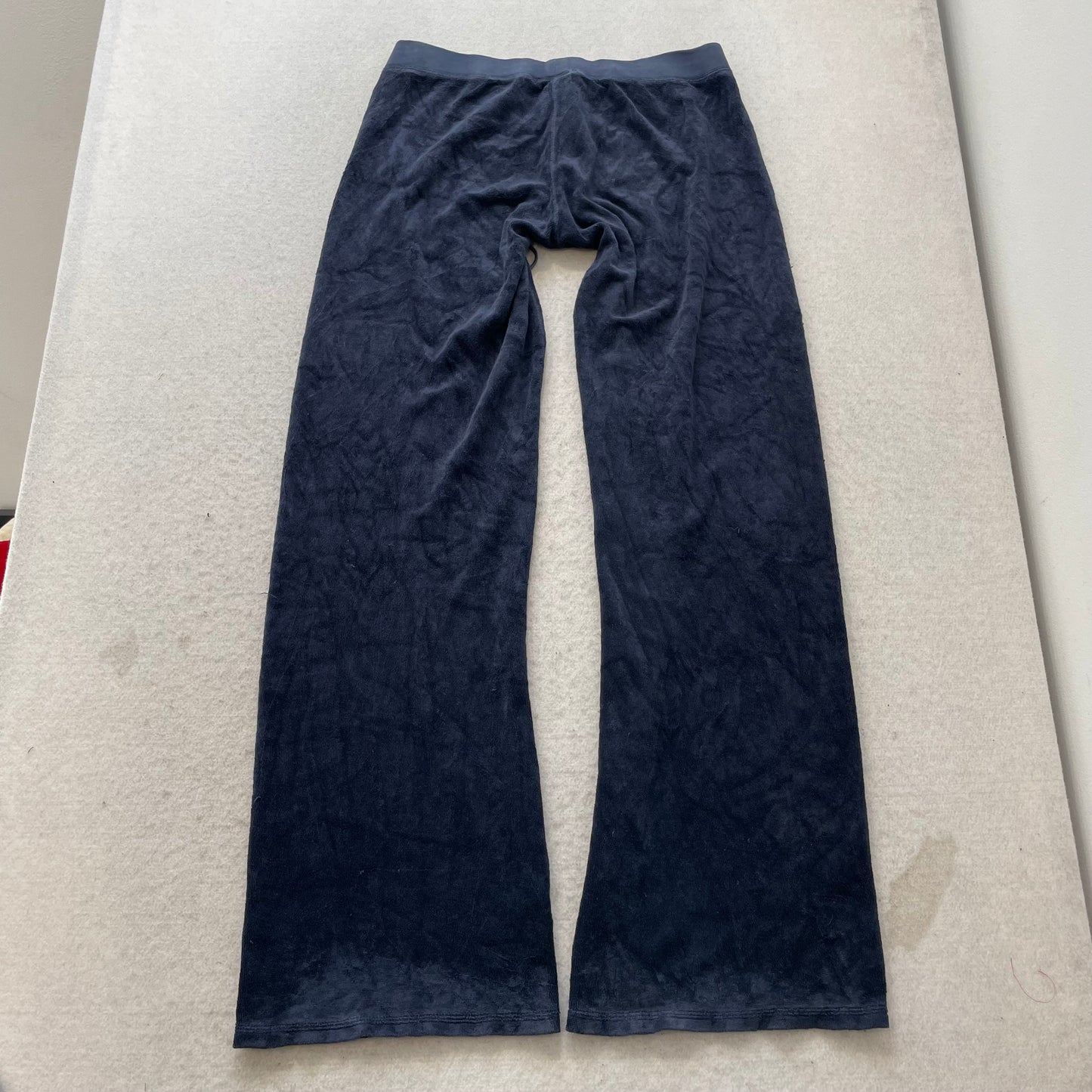 Juicy Couture Women's Navy Velour Flared Leg Track Pant Rhinestones Logo Size M