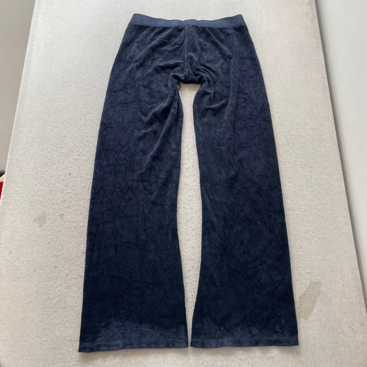 Juicy Couture Women's Navy Velour Flared Leg Track Pant Rhinestones Logo Size M