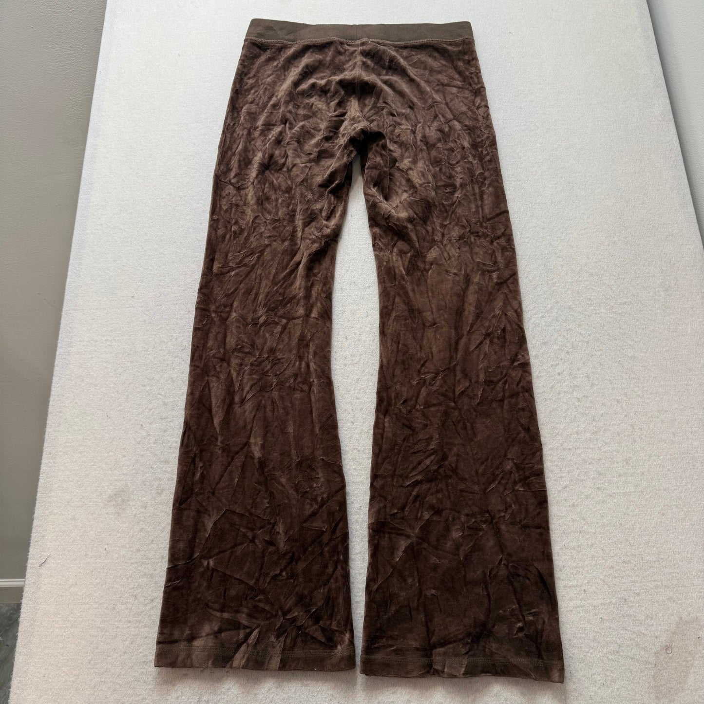 Juicy Couture Women's Brown Velour Wide Leg Flared Track Pant Drawstring Size M