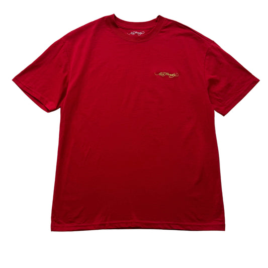 ED HARDY GOLD EMBROIDERED RED TEE