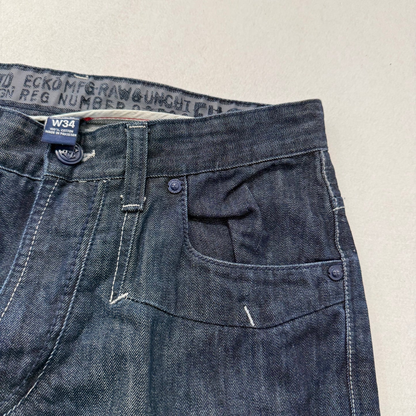 Ecko Unltd Men's Dark Indigo Raw Denim Wide Leg Baggy Jeans Streetwear Size 34