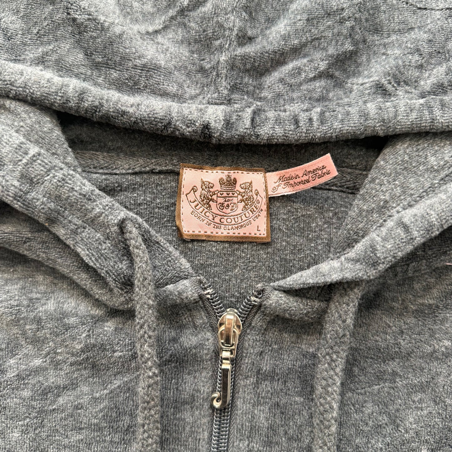Vintage Juicy Couture Women's Charcoal Gray Velour Tracksuit Set Y2k Size L/XL