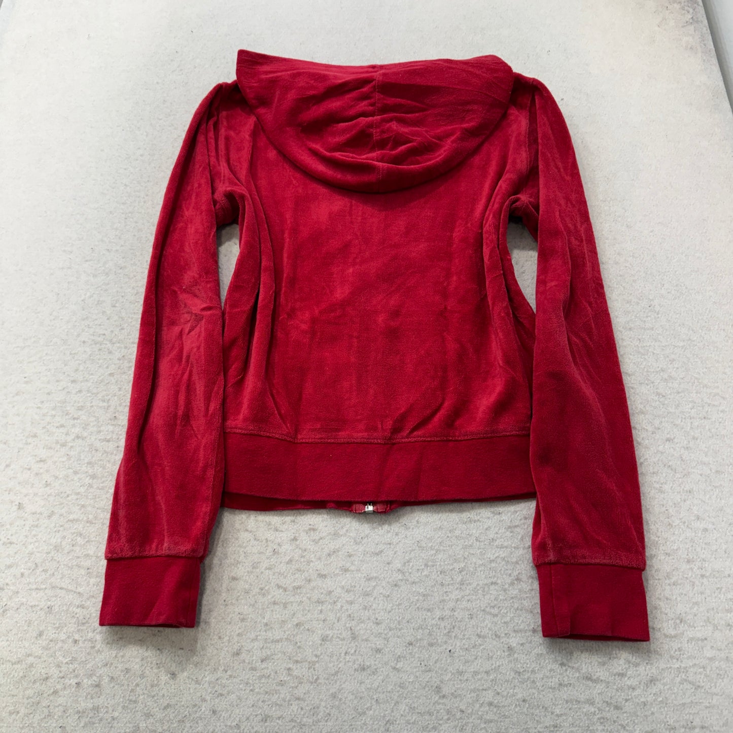 Juicy Couture Women's Red Velour Tracksuit Set Hoodie & Flared Pant Size M