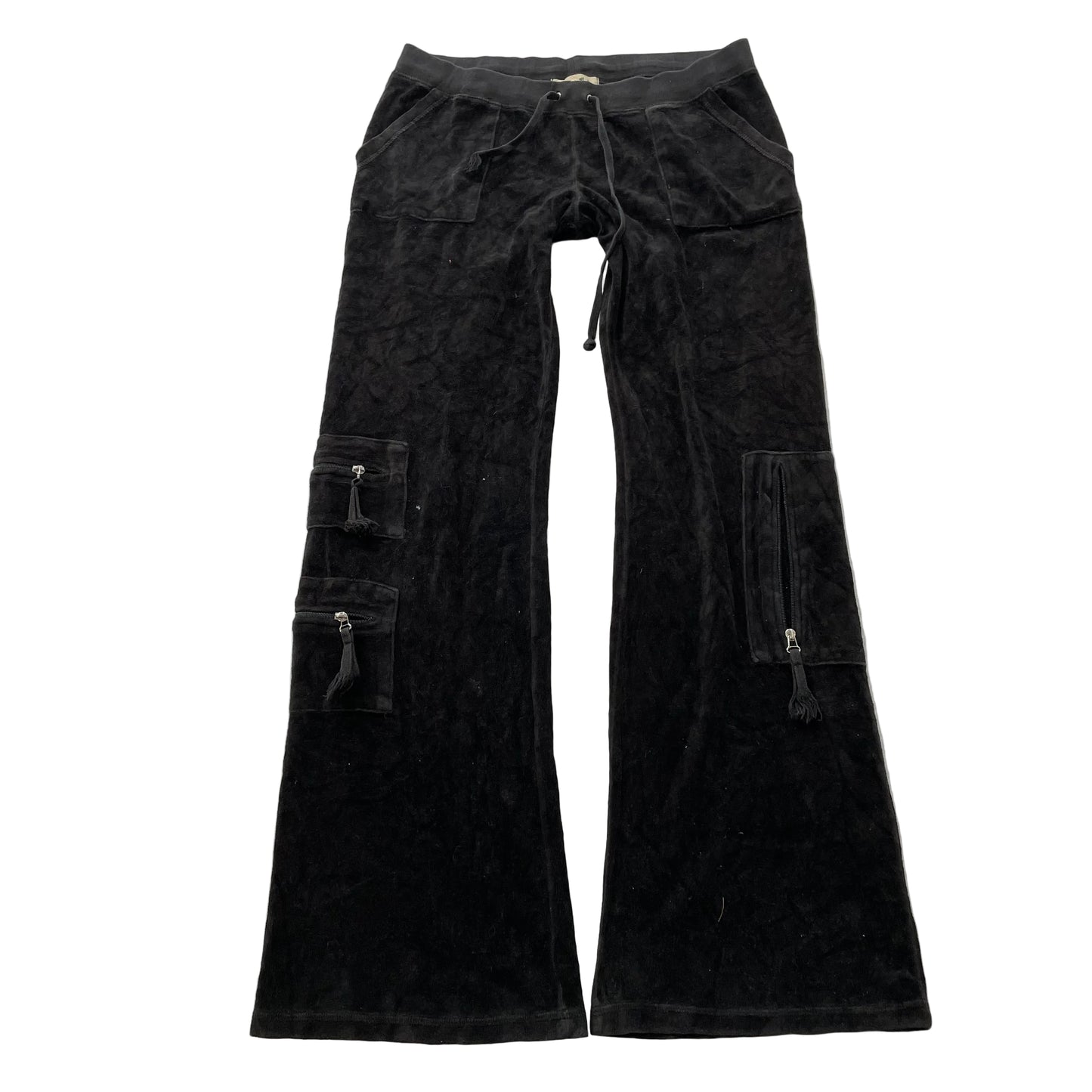 2003 Vintage Juicy Couture Women's Black Velour Cargo Flared Pant Pockets Size M
