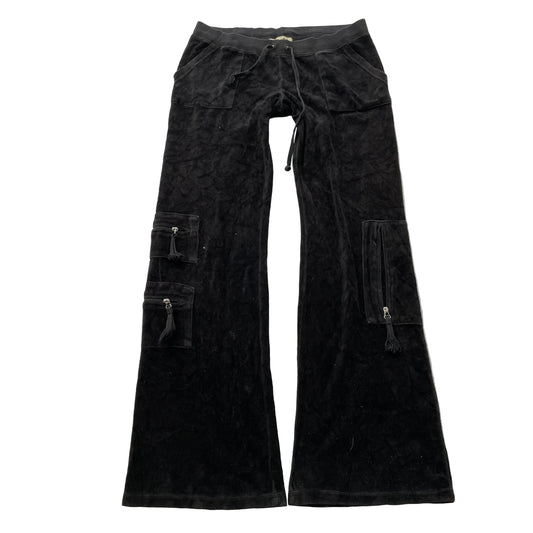 2003 Vintage Juicy Couture Women's Black Velour Cargo Flared Pant Pockets Size M
