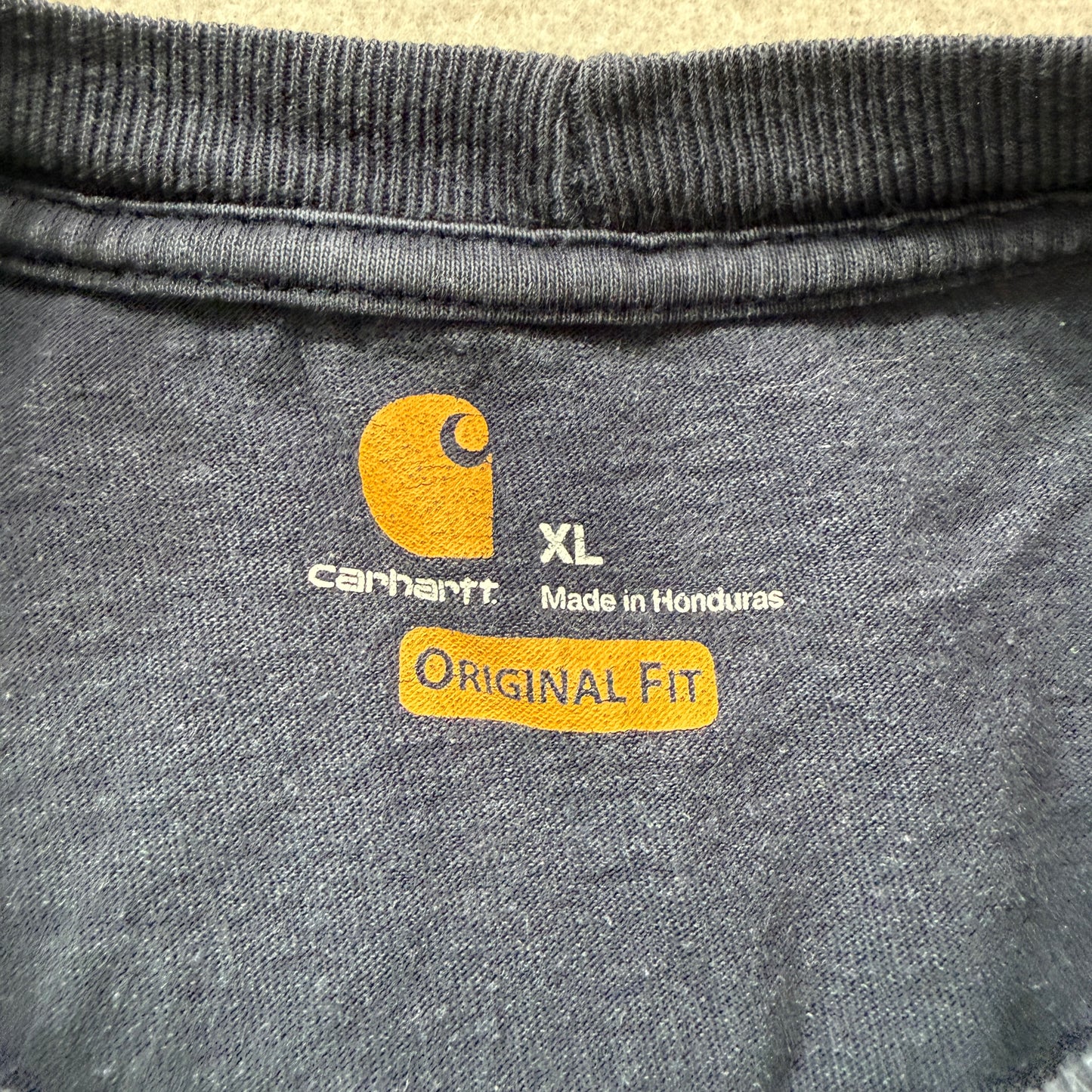 Carhartt Men's Navy Blue T-Shirt Short Sleeve Crewneck Original Fit Logo Size XL