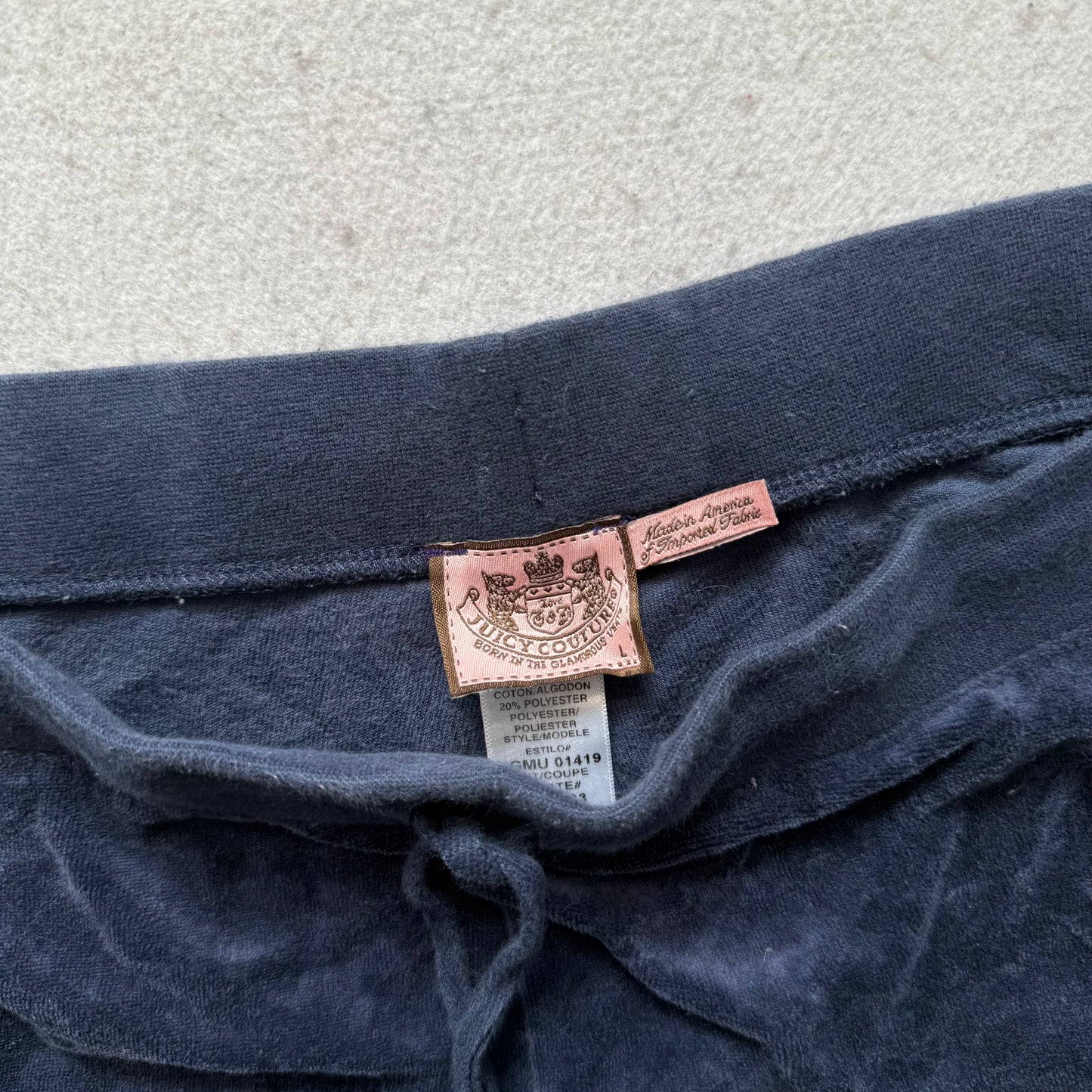 Vintage Juicy Couture Women Navy Blue Velour Flared Track Pant Drawstring Size L