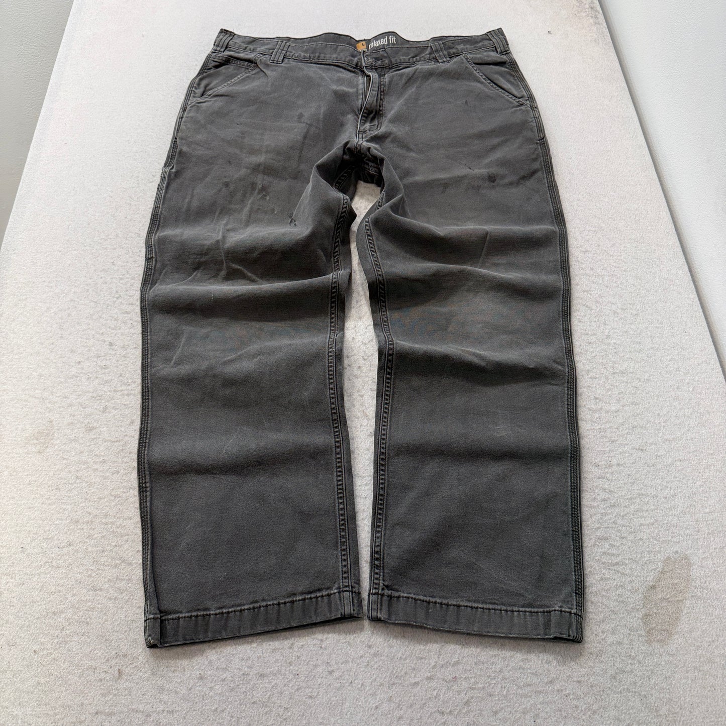 Carhartt Men's Dark Grey Denim Jeans Relaxed Fit Zip-Fly Pockets Logo Size 40x30