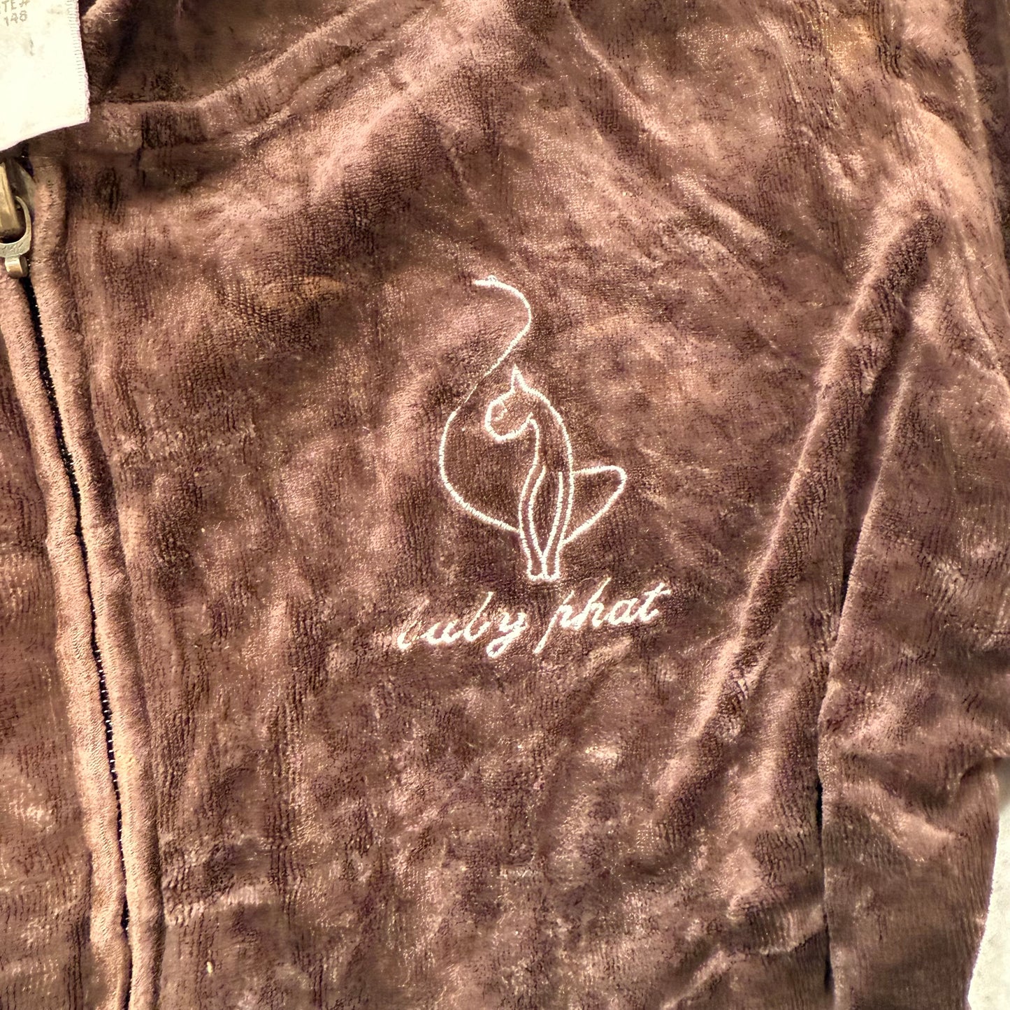 Vintage Baby Phat Womens Dark Brown Velour Zip Up Hoodie Embroidered Logo Size L