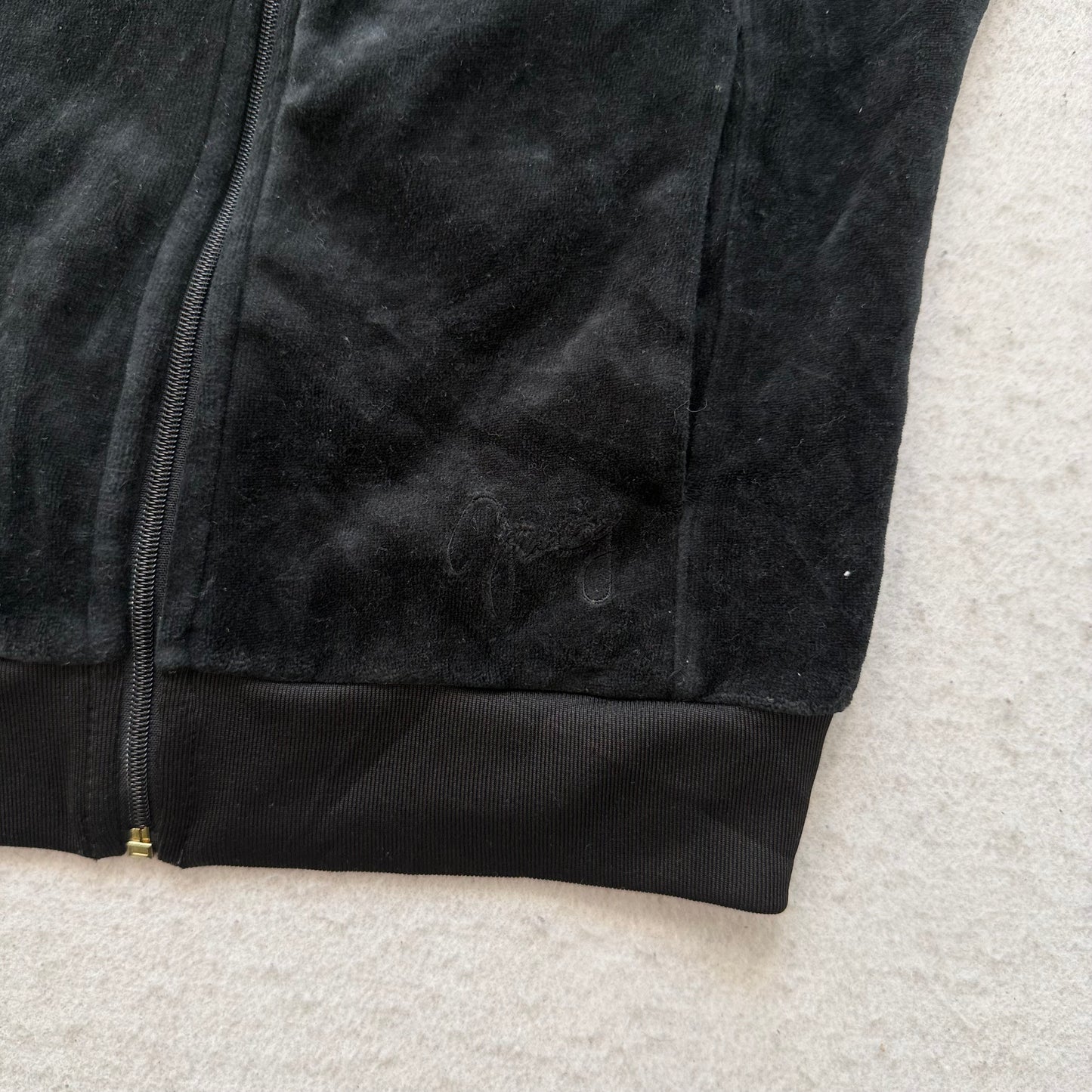 Juicy Couture Women's Black Velour Zip-Up Hoodie Rhinestone Zipper Y2k Size XS