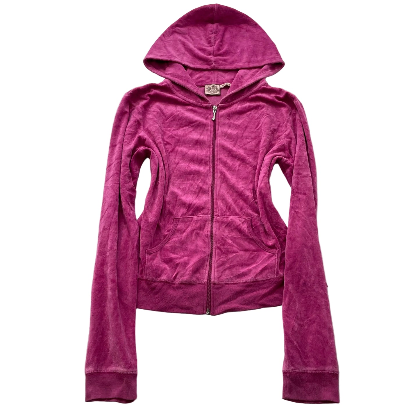 Juicy Couture Women Hot Pink Velour Zip-Up Hoodie Pockets Loungewear Y2k Size XL