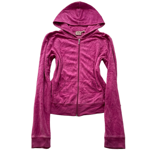 Juicy Couture Women Hot Pink Velour Zip-Up Hoodie Pockets Loungewear Y2k Size XL