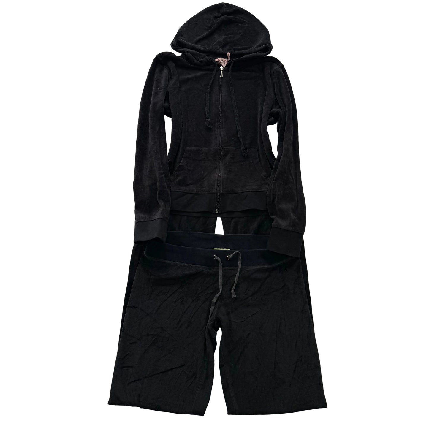 2003 Vintage Juicy Couture Women Black Velour Tracksuit Set Hoodie & Pant Size S