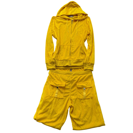 2003 Juicy Couture Women Yellow Zip-Up Hoodie & Pants Y2K Tracksuit Set Size M