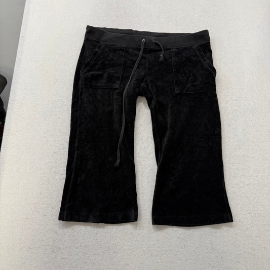 2003 Vintage Juicy Couture Women Black Velour Capri Pant Back Snap Pocket Size S