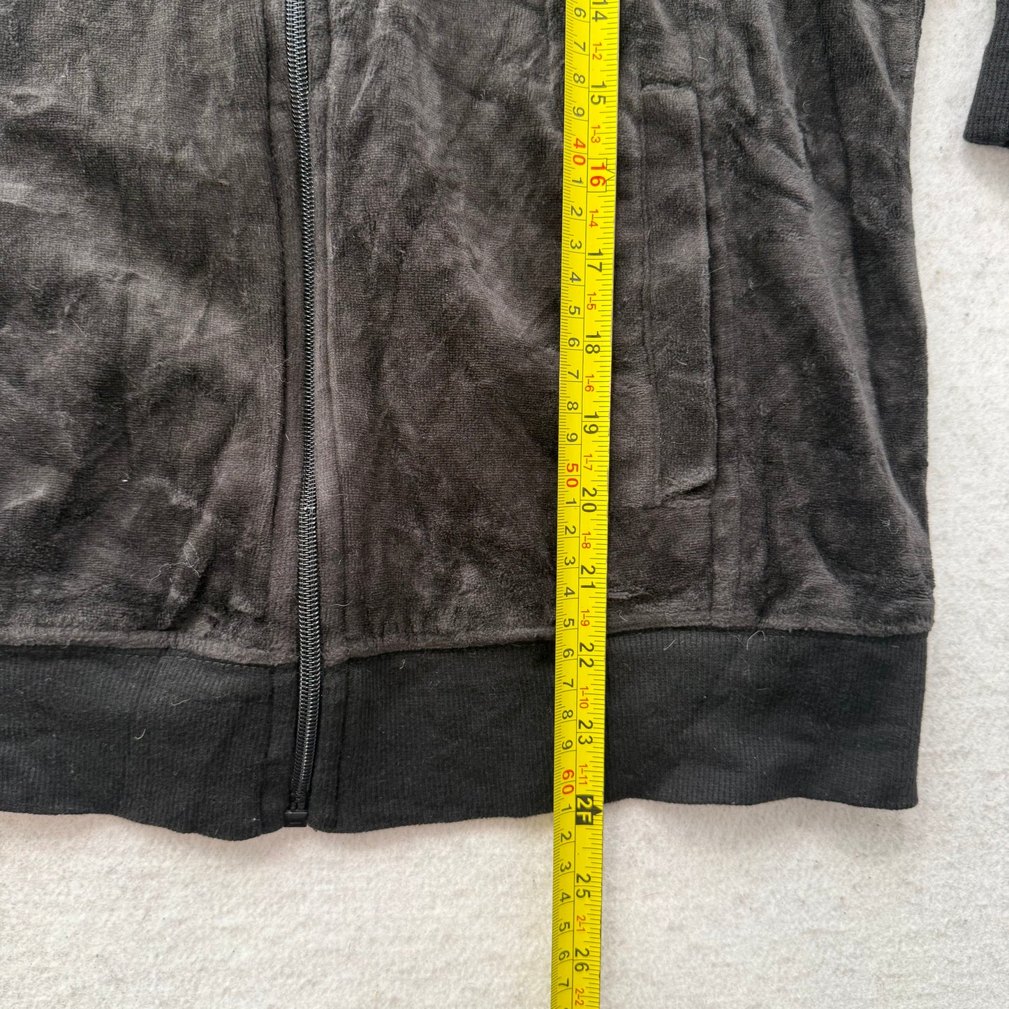 Vintage Juicy Couture Women's Faded Black Velour Zip Up Track Jacket Y2K Size L