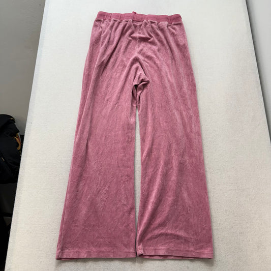 Juicy Couture Muted Pink Velour Flared Track Pants Drawstring High Rise Size XL