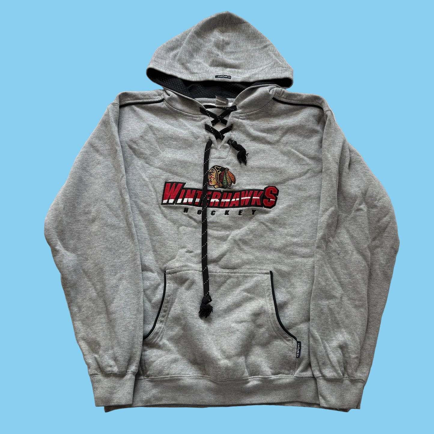 CI Sport Portland Winterhawks Hockey Men's Gray Fleece Pullover Hoodie Size XL