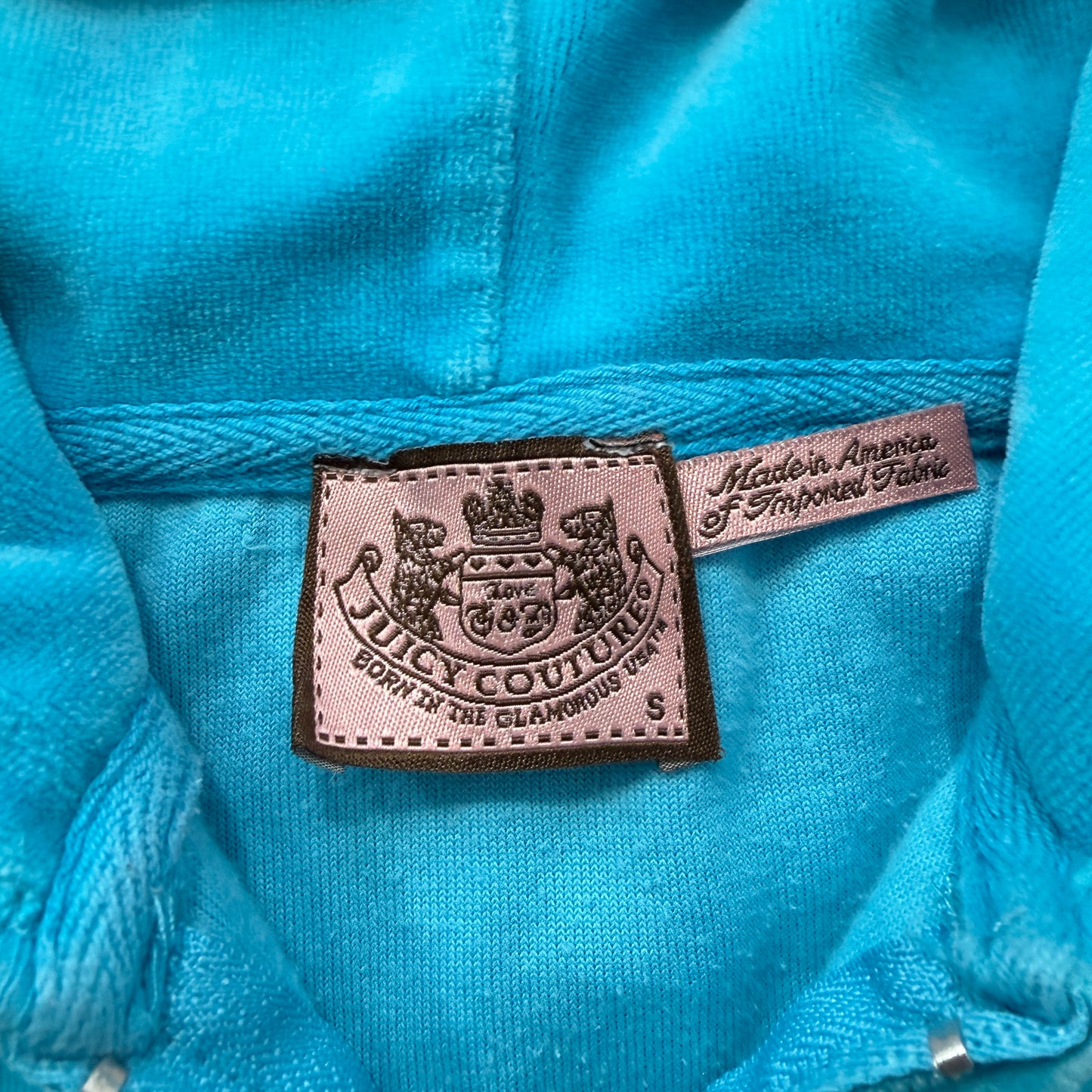 Vintage Juicy Couture Scottie Dogs Women's Cyan Velour Zip-Up Hoodie Logo Size S