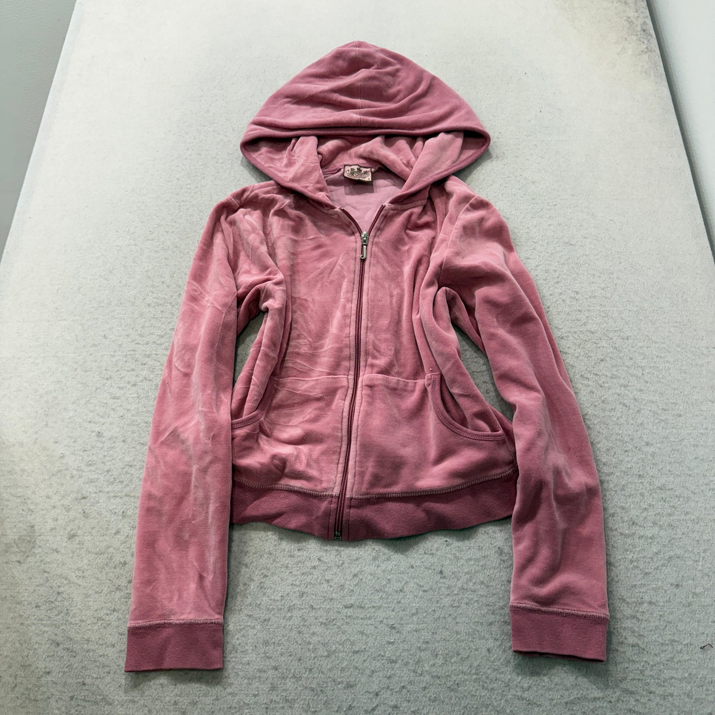 Juicy Couture Women's Dusty Pink Velour Zip-Up Hoodie Pockets Casual Y2K Size M