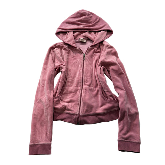 Juicy Couture Women's Dusty Pink Velour Zip-Up Hoodie Pockets Casual Y2K Size M