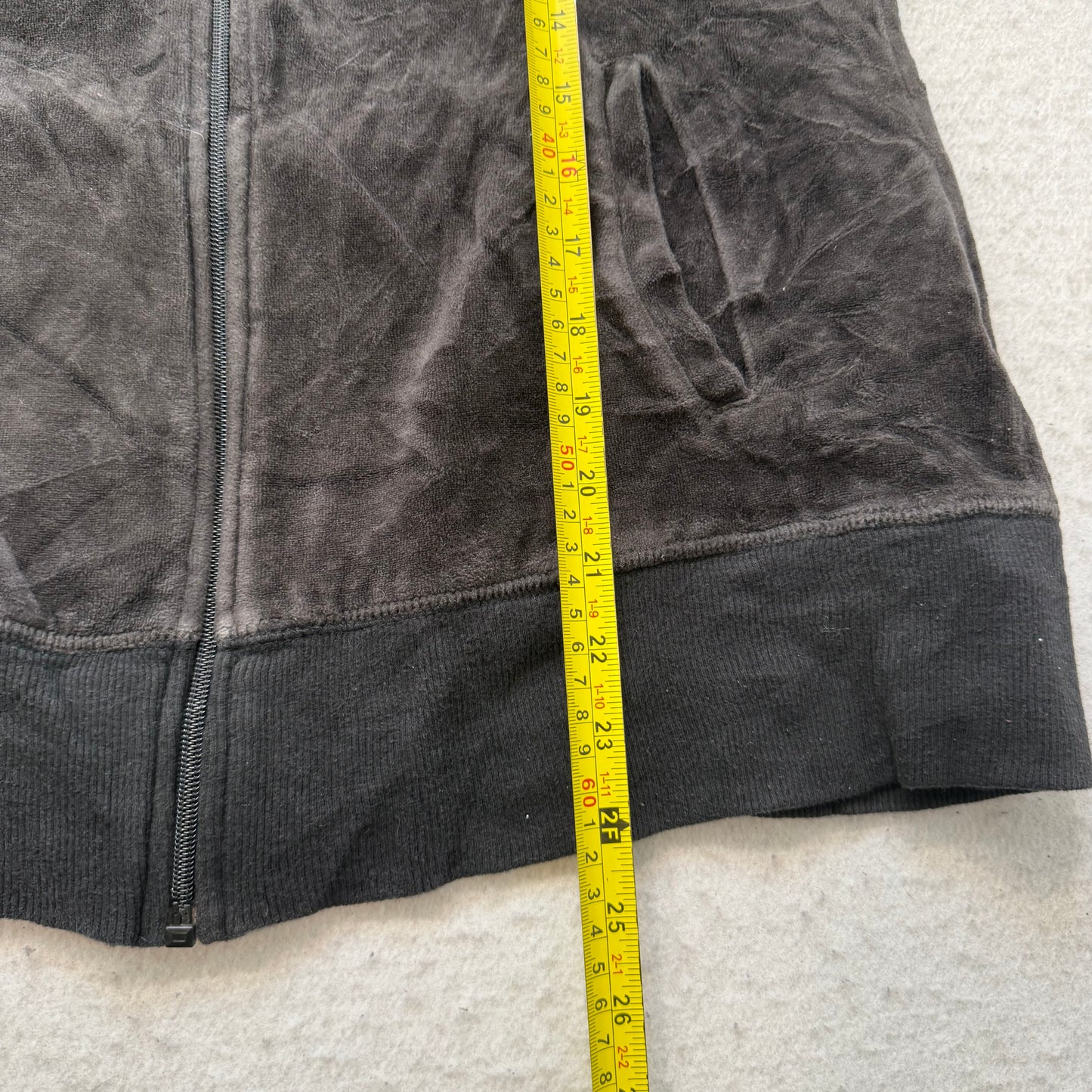 Vintage Juicy Couture Women's Charcoal Velour Tracksuit Set Jacket & Pant Size L