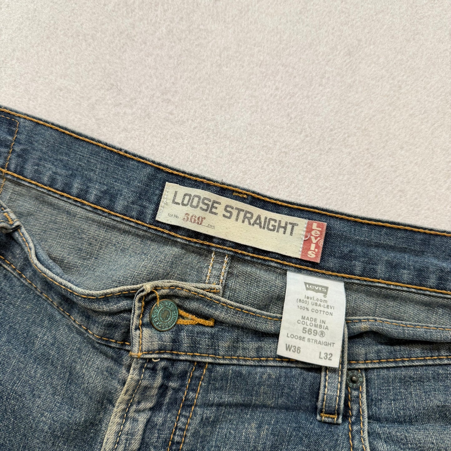 Levi's 569 Men's Blue Loose Straight Denim Jeans 100% Cotton Mid-Rise Size 36x32