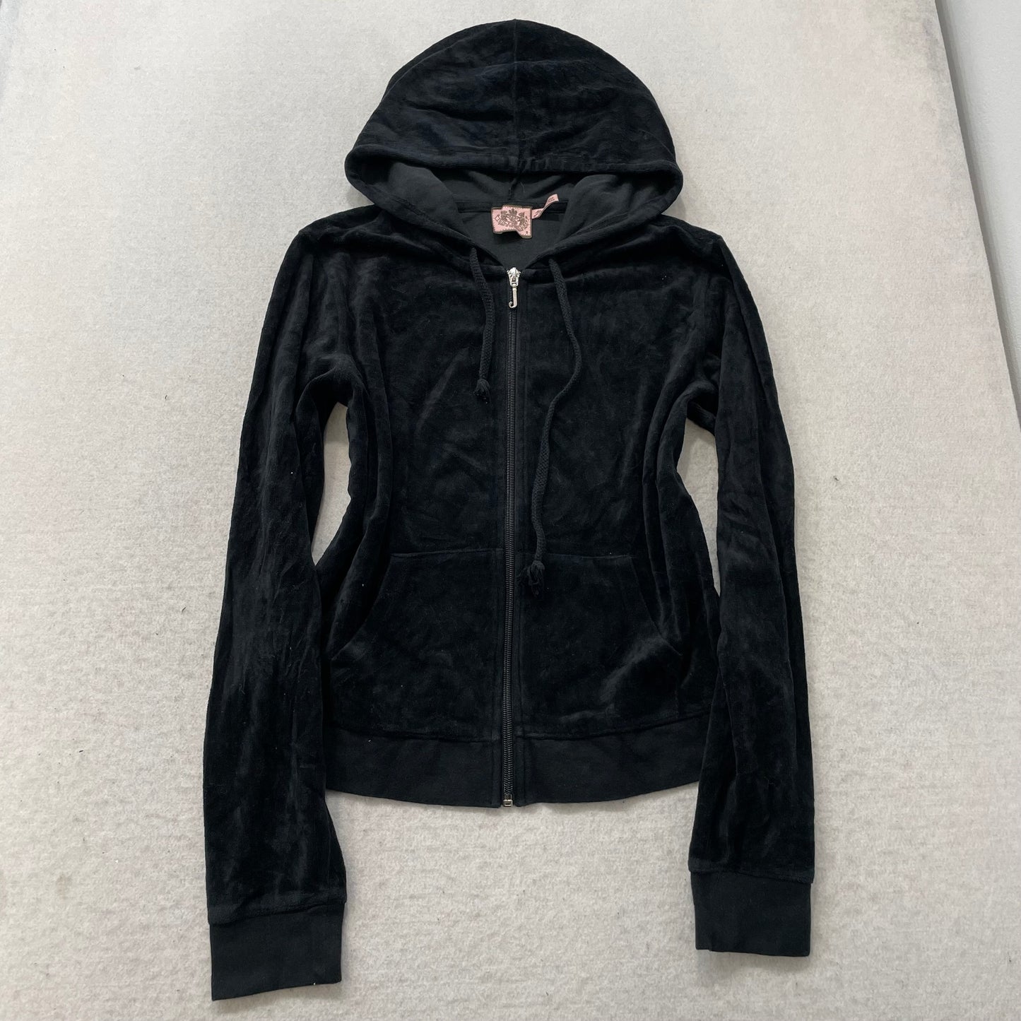 Vintage Juicy Couture Women's Black Velour Tracksuit Set Hoodie & Pant Size S