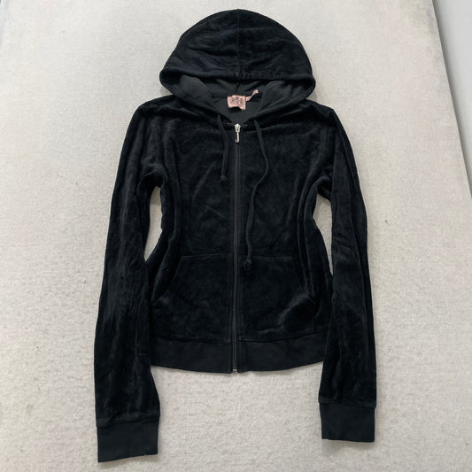 Vintage Juicy Couture Women's Black Velour Tracksuit Set Hoodie & Pant Size S