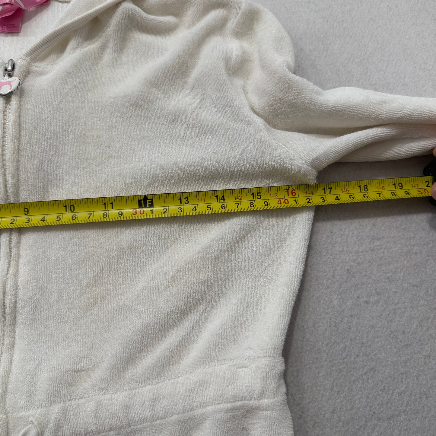 Vintage Victoria's Secret PINK Women Cream Terry Cloth Zip-Up Long Hoodie Size S