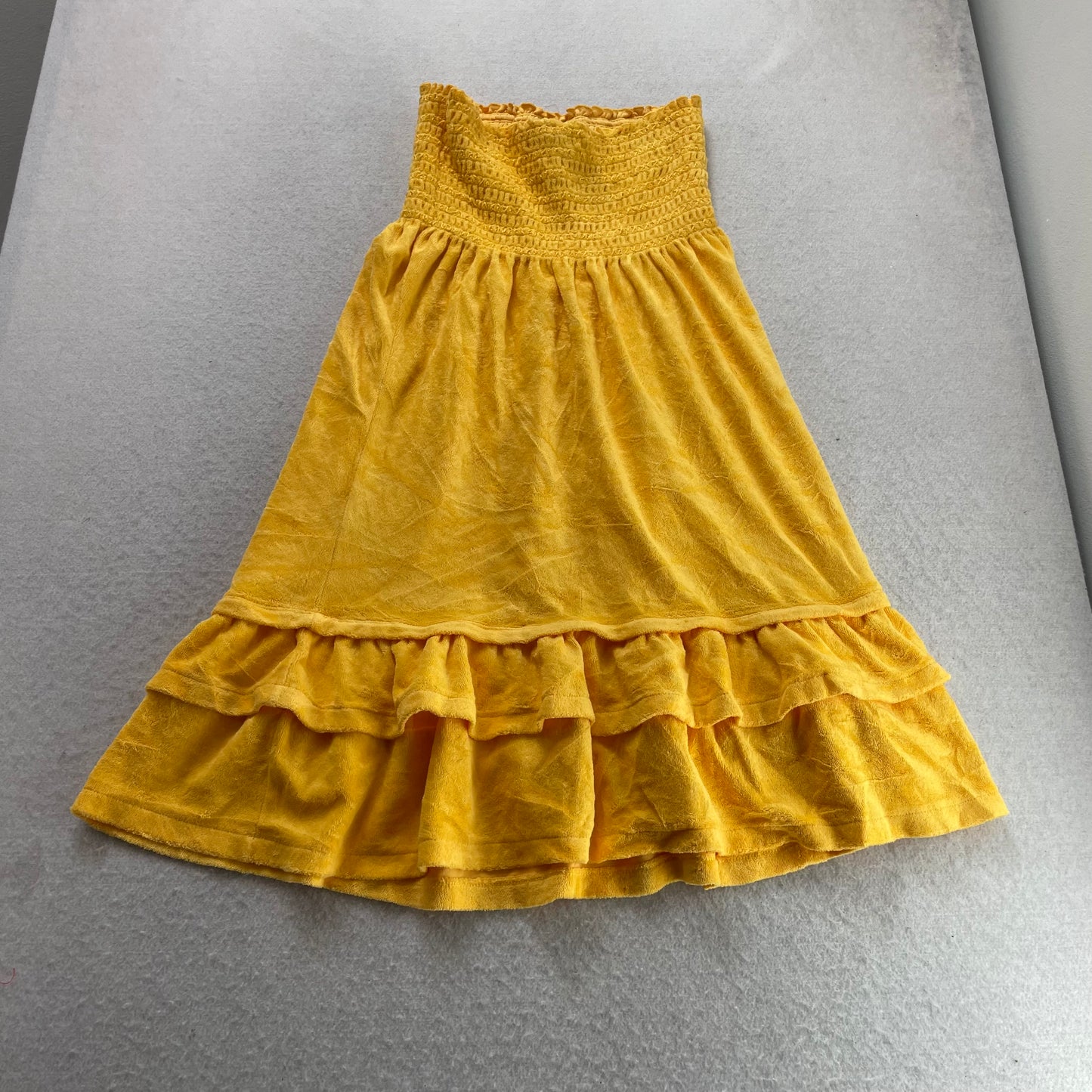 Juicy Couture Women's Yellow Velour Smocked Strapless Flare Dress Classic Size M