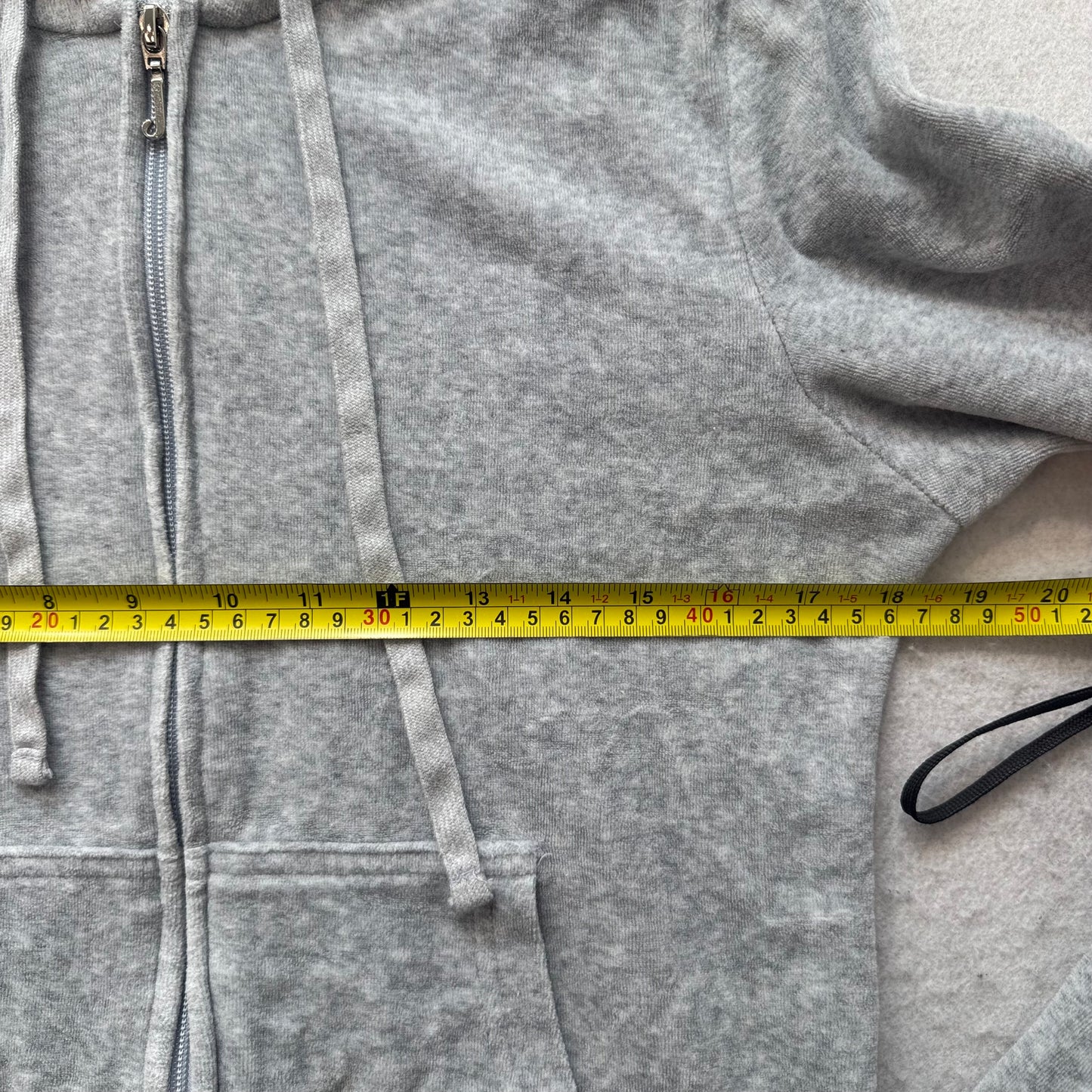 Juicy Couture Women's Heather Gray Velour Zip-Up Hoodie Crown Logo Pocket Size M
